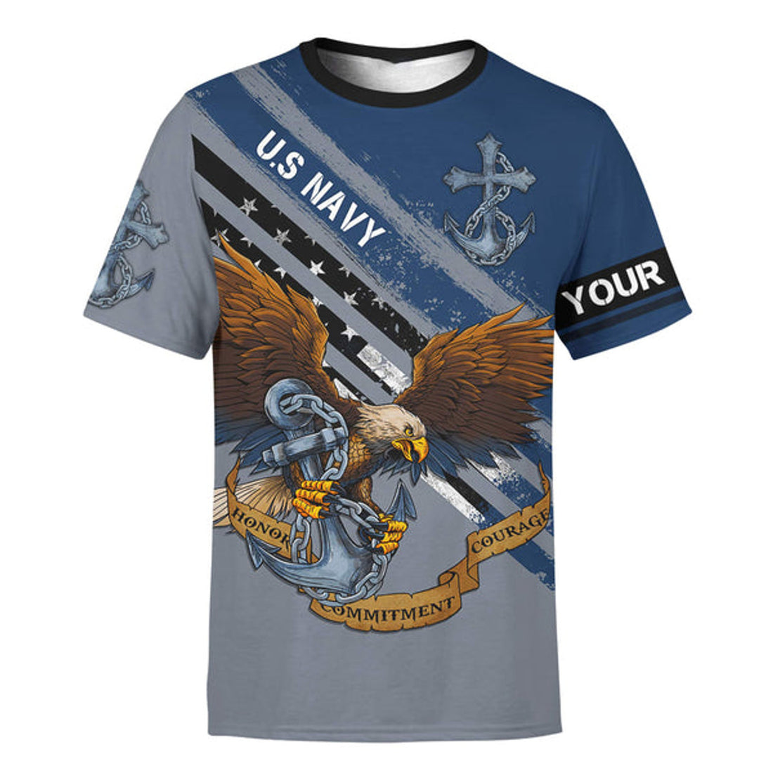 FUNSTUFFPRINT God Bless Our Troops Navy Customized Shirt - Christian 3d Shirts For Men Women - Custom Name 3D T-shirt