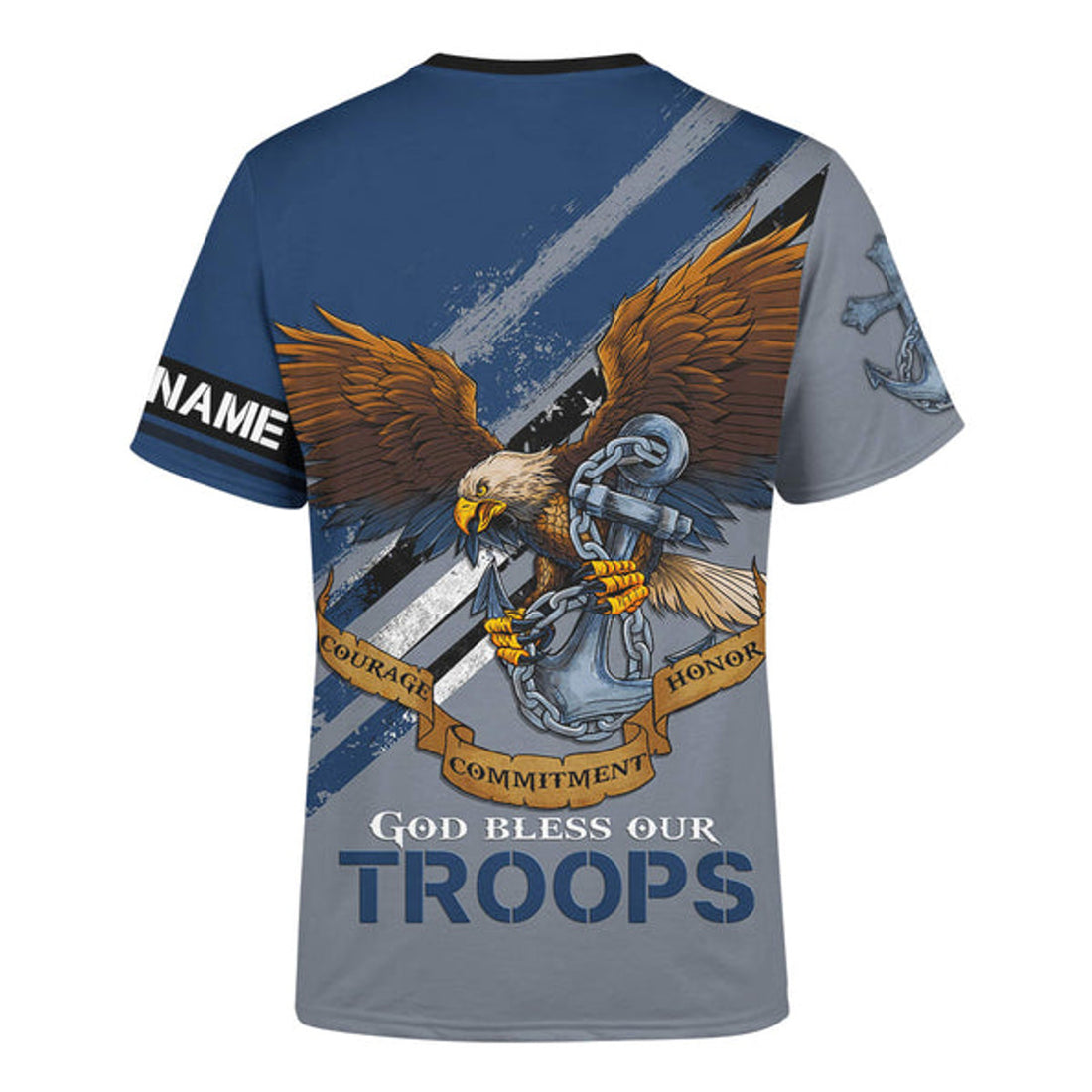 FUNSTUFFPRINT God Bless Our Troops Navy Customized Shirt - Christian 3d Shirts For Men Women - Custom Name 3D T-shirt