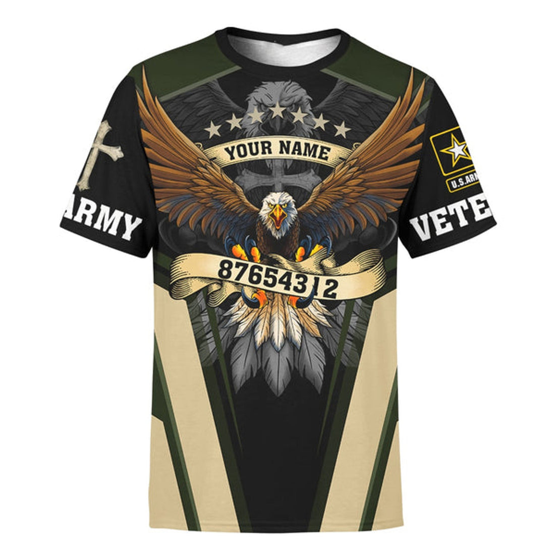 FUNSTUFFPRINT God Bless Our Veteran Eagles Veterans Customized Shirt - Christian 3D T-shirt