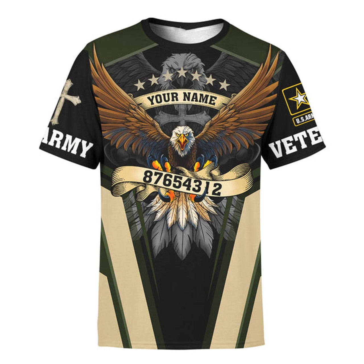 FUNSTUFFPRINT God Bless Our Veteran Eagles Veterans Customized Shirt - Christian 3D T-shirt