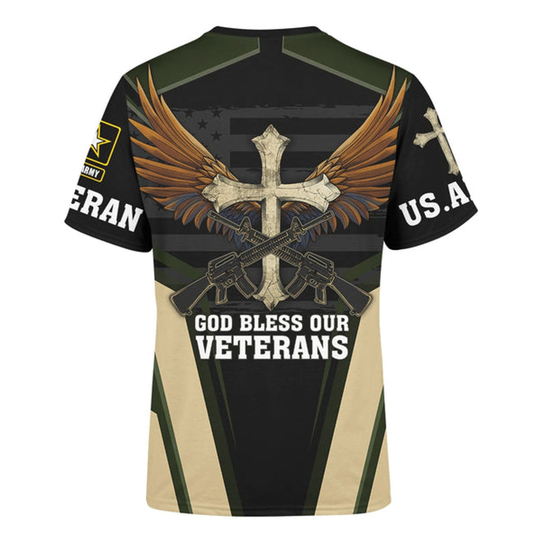 FUNSTUFFPRINT God Bless Our Veteran Eagles Veterans Customized Shirt - Christian 3D T-shirt