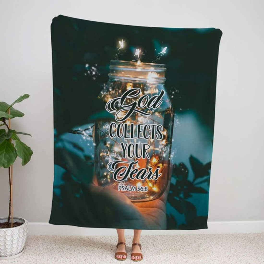 FUNSTUFFPRINT God Collects Your Tears Psalm 56 8 Fleece Blanket - Christian Blanket - Bible Verse Blanket