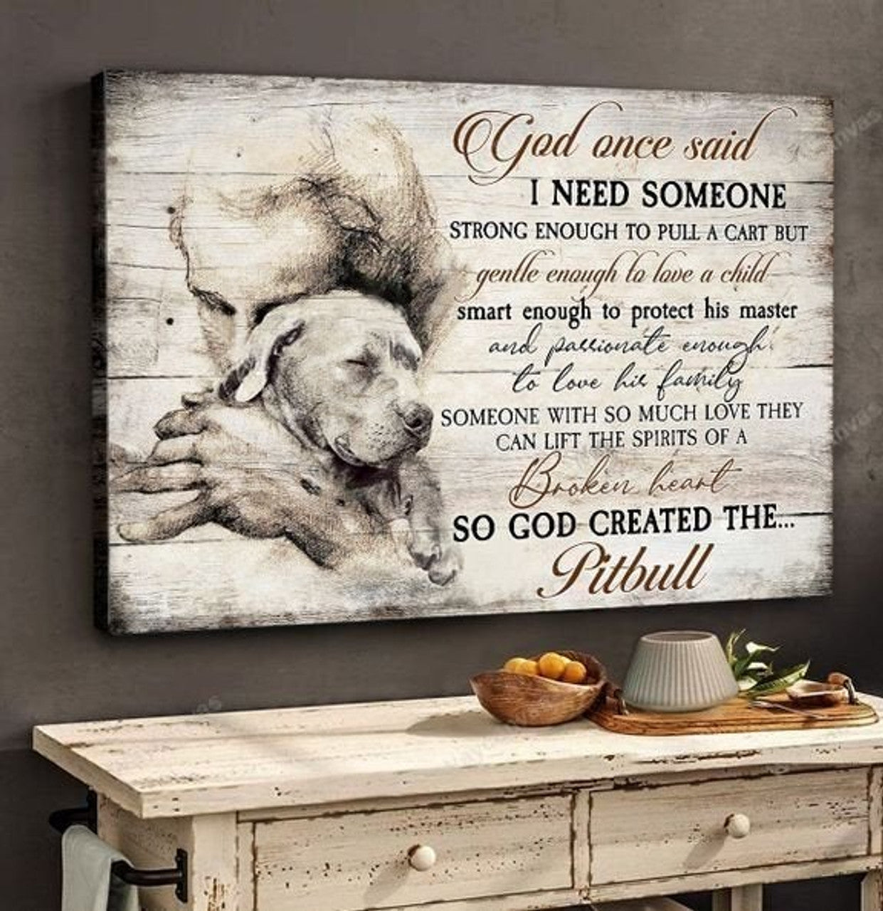 God Created The Pitbull Canvas Wall Art - Christian Poster - Religious Wall Decor