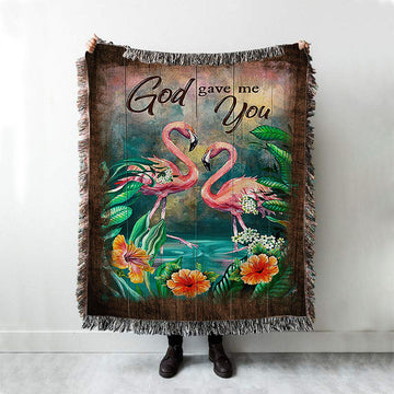 God Gave Me You Flamingo Hibiscus Woven Blanket Art - Bible Verse Throw Blanket - Christian Inspirational Boho Blanket