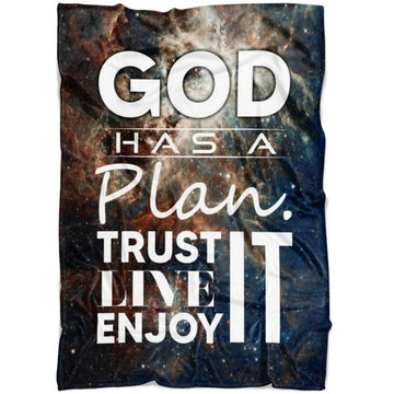 FUNSTUFFPRINT God Has A Plan Trust It Live It Enjoy It Fleece Blanket - Christian Blanket - Bible Verse Blanket