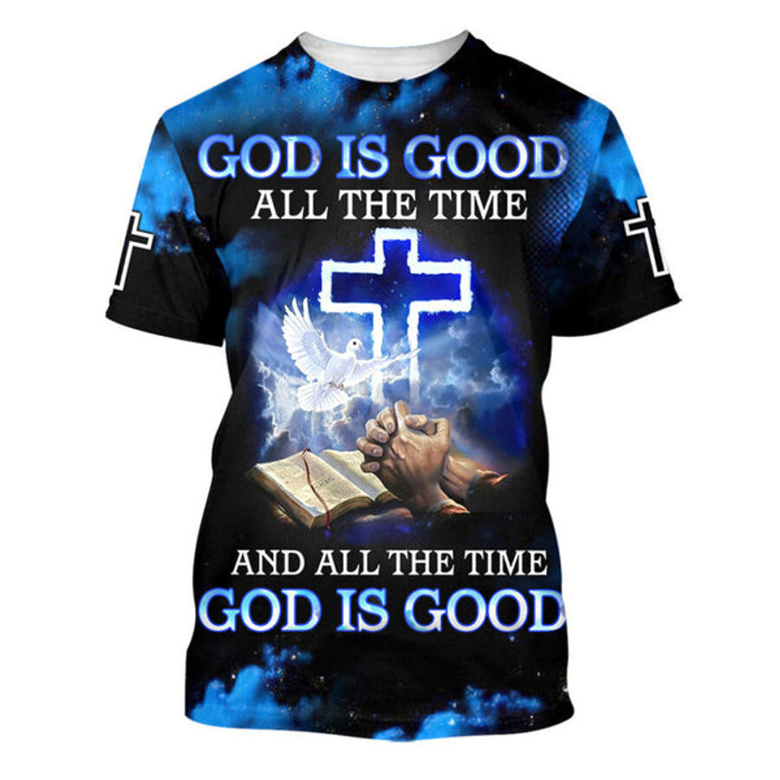 FUNSTUFFPRINT God Is Good All The Time Hand Prayer Christian 3D T-shirt