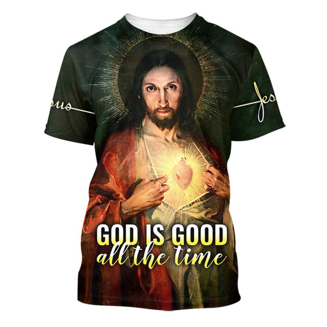 FUNSTUFFPRINT God Is Good All The Time Sacred Heart Of Jesus Christian 3D T-shirt
