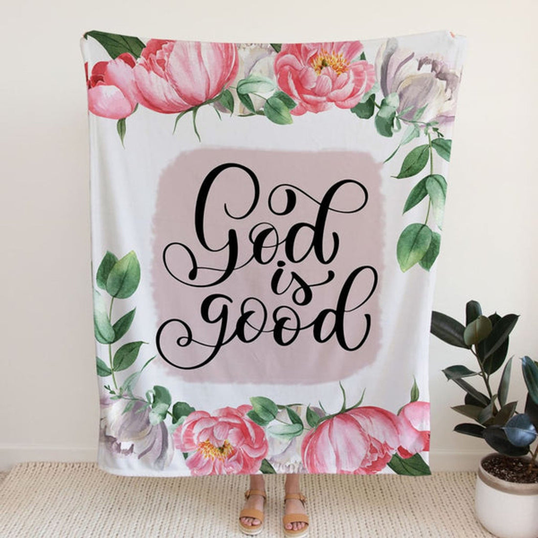 FUNSTUFFPRINT God Is Good Fleece Blanket - Christian Blanket - Bible Verse Blanket