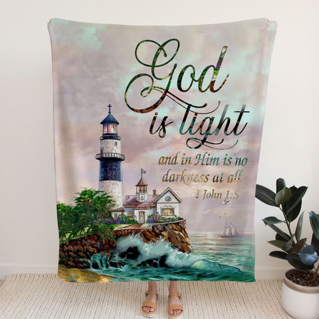 FUNSTUFFPRINT God Is Light 1 John 15 Kjv Fleece Blanket - Christian Blanket - Bible Verse Blanket
