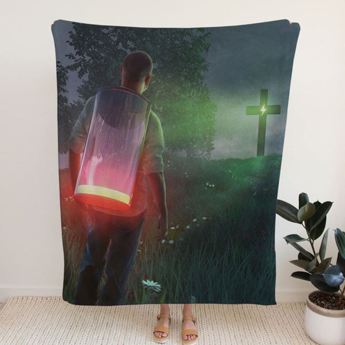 FUNSTUFFPRINT God Is The Plug Fleece Blanket - Christian Blanket - Bible Verse Blanket