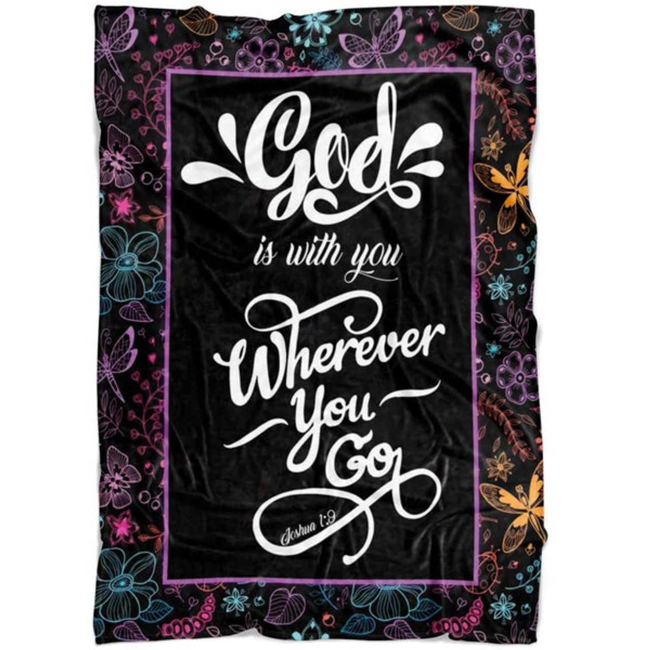 FUNSTUFFPRINT God Is With You Wherever You Go Joshua 19 Fleece Blanket - Christian Blanket - Bible Verse Blanket