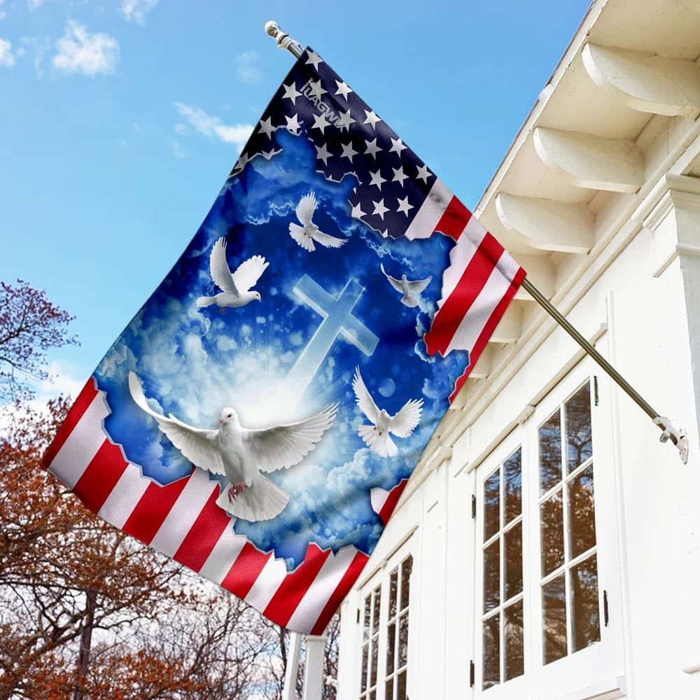 God Jesus Christian Cross American Flag, Outdoor Christian House Flag, Christian Flag, Scripture Flag, Garden Banner