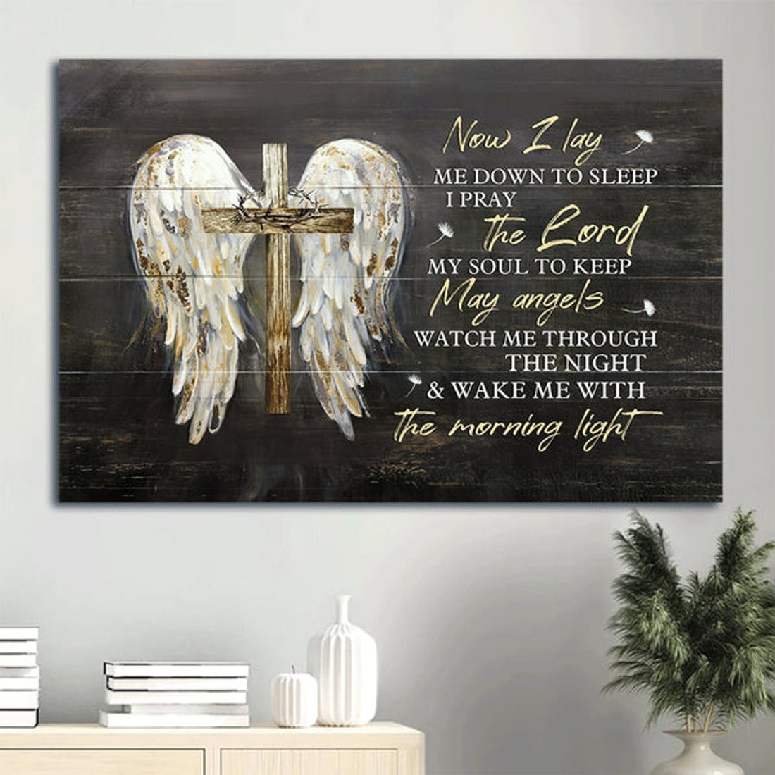 God Jesus Faith Angel Wings Crown Of Thorn Cross Symbol Canvas Framed Believe In Jesus Canvas Wall Art - Christian Wall Decor