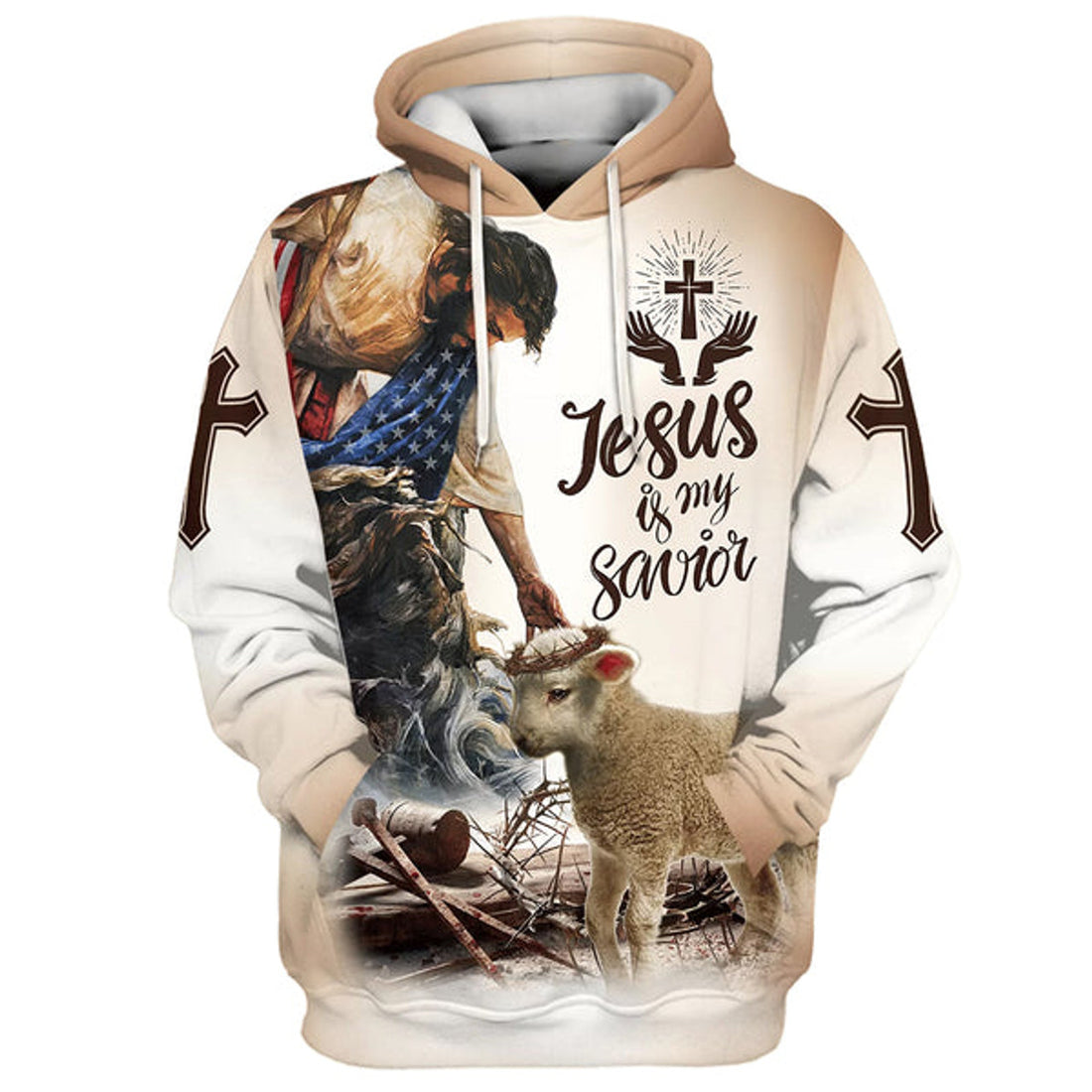 FUNSTUFFPRINT God Lamb Crown Of Thorn Jesus Is My Savior Hoodies Jesus Hoodie Men & Women Christian 3D Hoodie and Zip Hoodie