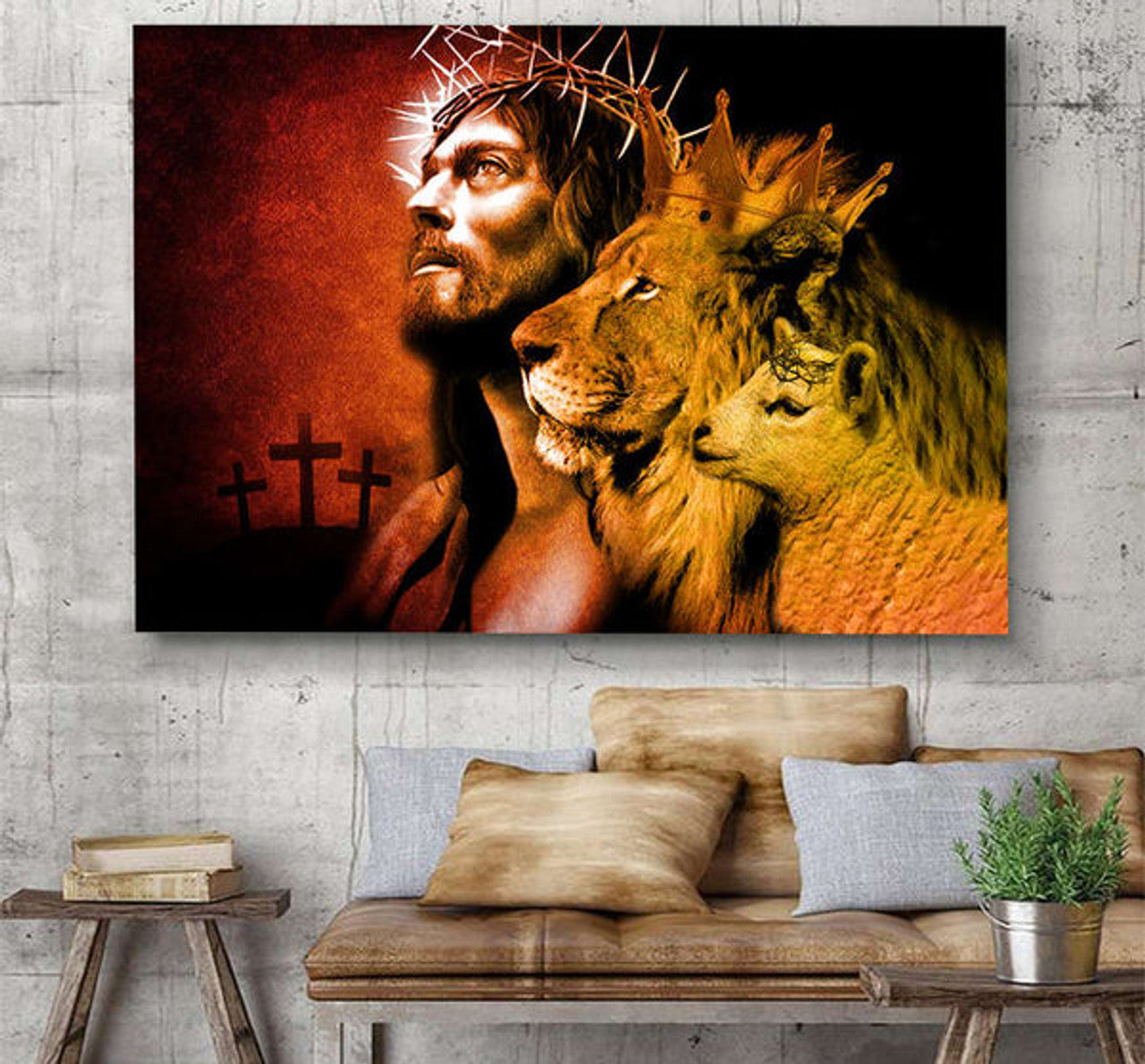 God Lion And Lamb Canvas Wall Art - Christian Poster - Religious Wall Decor