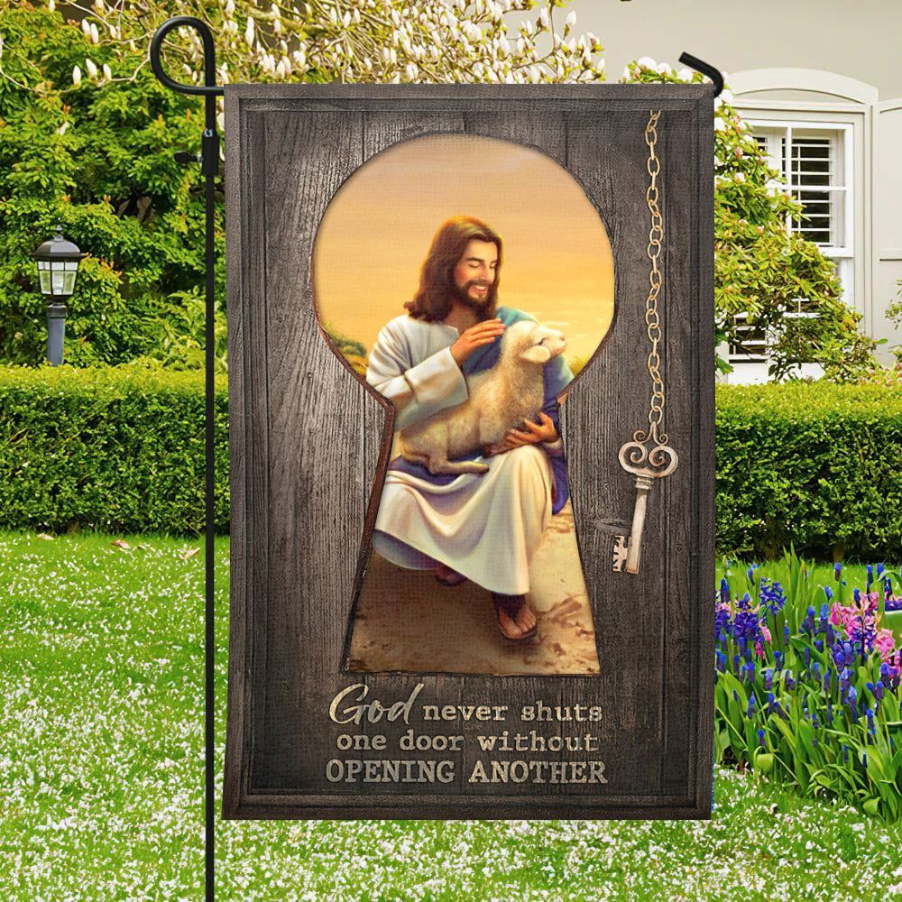 God Never Shuts One Door Without Opening Another Flag, Jesus Flag, Garden Flag, Welcome Flag, Christian Flag, Scripture Flag, Garden Banner