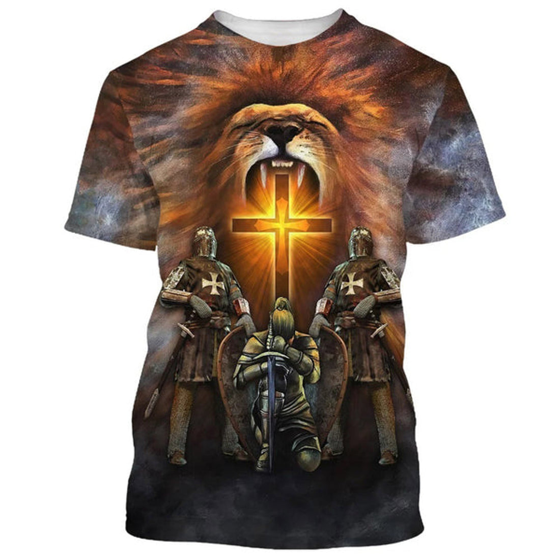 FUNSTUFFPRINT God Religion Christ Jesus With Lion Christian 3D T-shirt