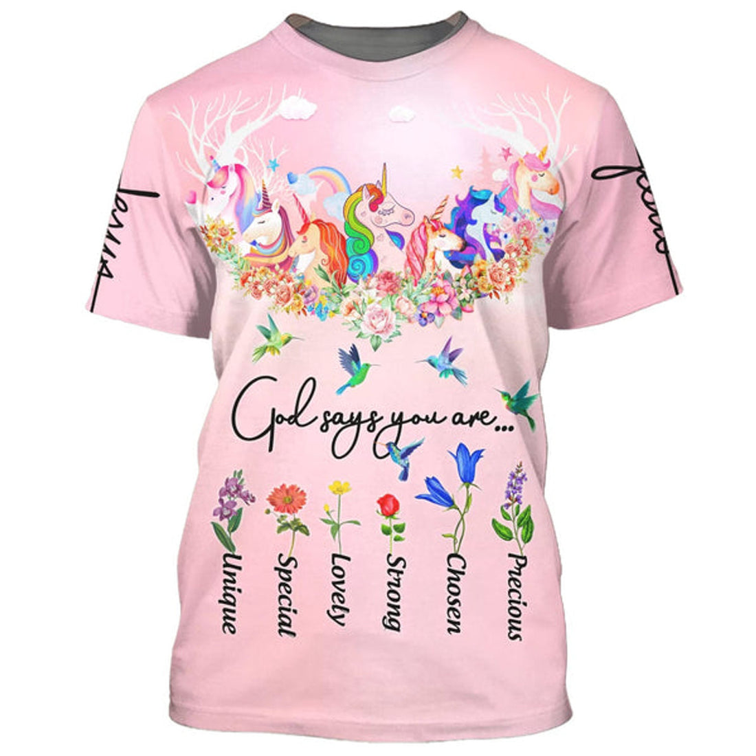 FUNSTUFFPRINT God Say You Are Unicorn And Hummingbird 3D All Over Printed Shirt for Men and Women 3D T-shirt