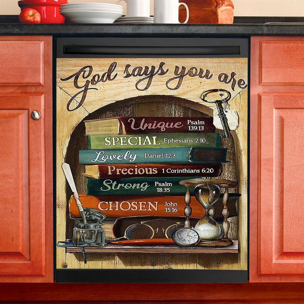God Says You Are Book Glasses Dishwasher Cover, Christian Dishwasher Stickers, Bible Verse Kitchen Decor