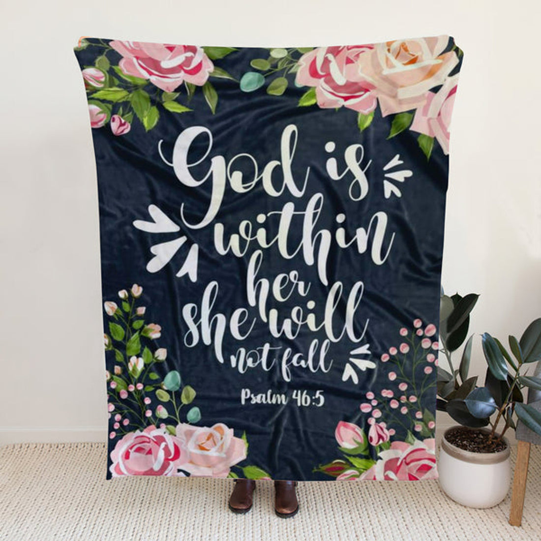 FUNSTUFFPRINT Sherpa Fleece Blanket - God Is Within Her She Will Not Fall Psalm 46:5 Bible Verse Blanket