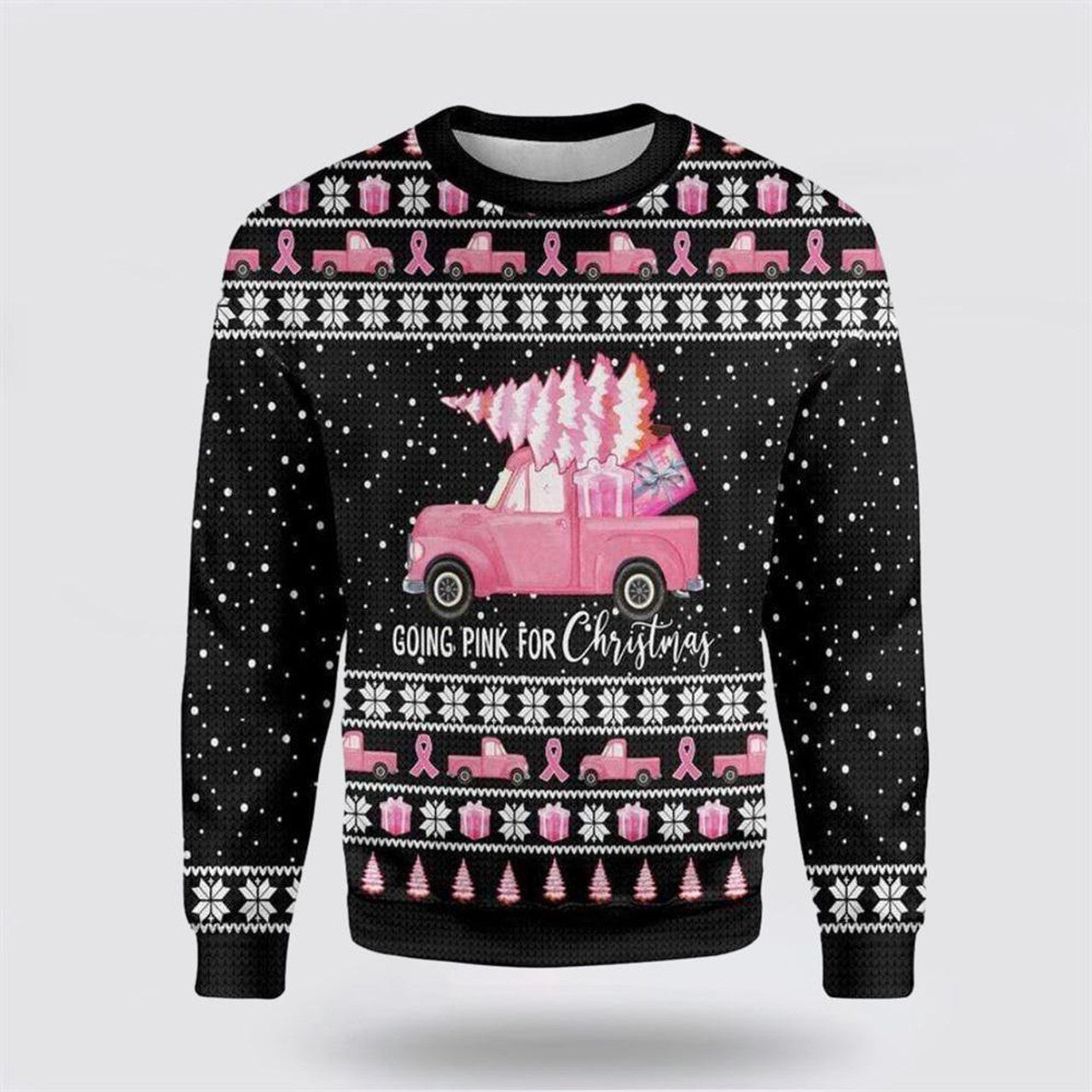 FUNSTUFFPRINT Going Pink For Christmas Breast Cancer Awareness Ugly Christmas Sweater – Christmas Gifts For Survivors Ugly  Sweater