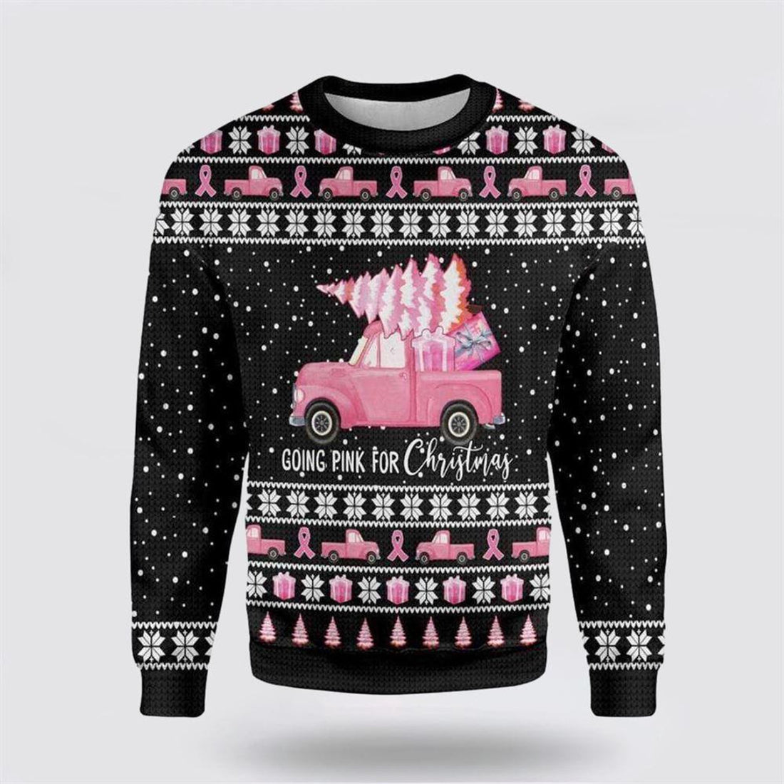 FUNSTUFFPRINT Going Pink For Christmas Breast Cancer Awareness Ugly Christmas Sweater – Christmas Gifts For Survivors Ugly  Sweater