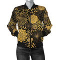 FUNSTUFFPRINT Gold Glitter Floral Pattern Print Women Casual 3D Bomber Jacket