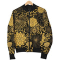 FUNSTUFFPRINT Gold Glitter Floral Pattern Print Women Casual Bomber Jacket