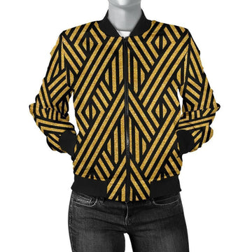 FUNSTUFFPRINT Gold Glitter Pattern Print Women Casual 3D Bomber Jacket