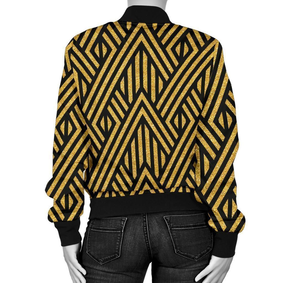 FUNSTUFFPRINT Gold Glitter Pattern Print Women Casual 3D Bomber Jacket
