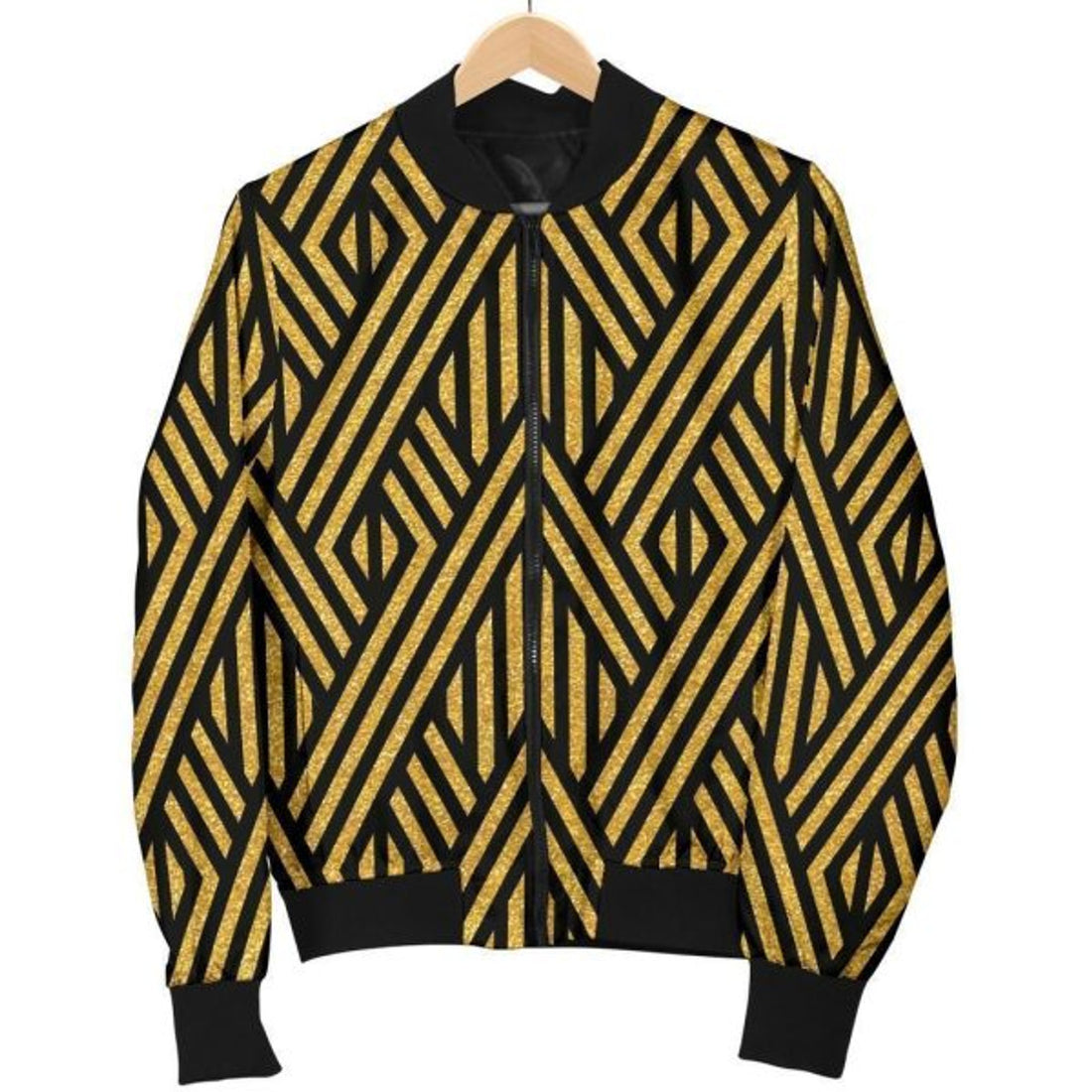 FUNSTUFFPRINT Gold Glitter Pattern Print Women Casual Bomber Jacket