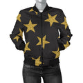 FUNSTUFFPRINT Gold Glitter Star Pattern Print Women Casual 3D Bomber Jacket