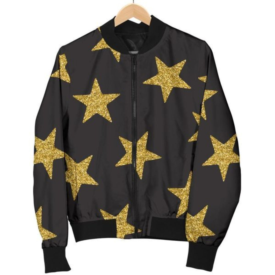 FUNSTUFFPRINT Gold Glitter Star Pattern Print Women Casual Bomber Jacket