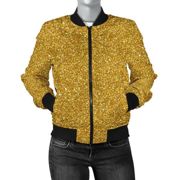 FUNSTUFFPRINT Gold Glitter Star Print Pattern Women Casual 3D Bomber Jacket