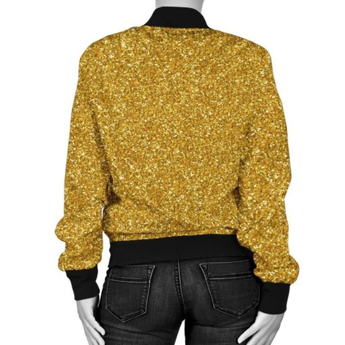 FUNSTUFFPRINT Gold Glitter Star Print Pattern Women Casual Bomber Jacket