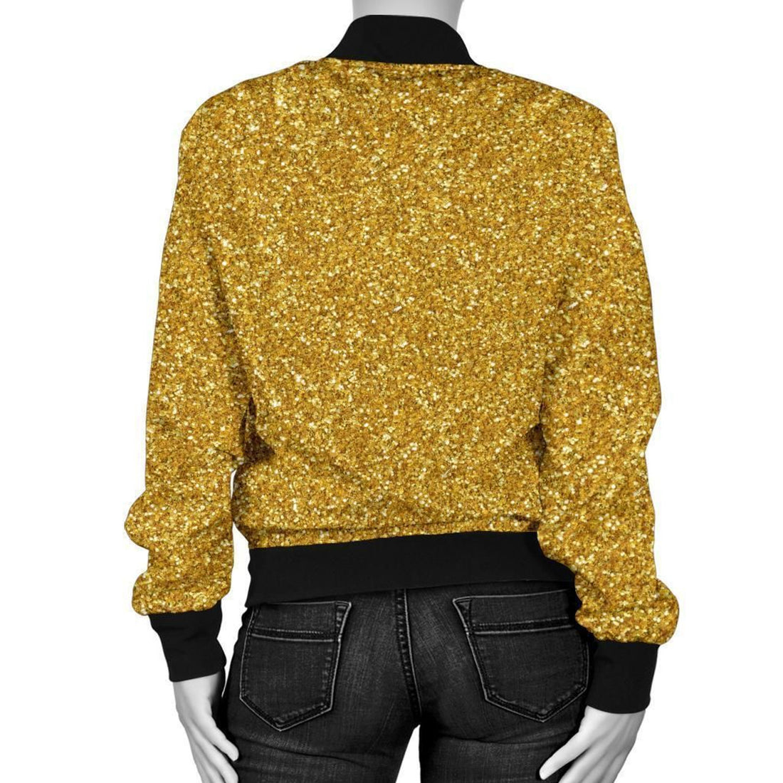 FUNSTUFFPRINT Gold Glitter Star Print Pattern Women Casual 3D Bomber Jacket