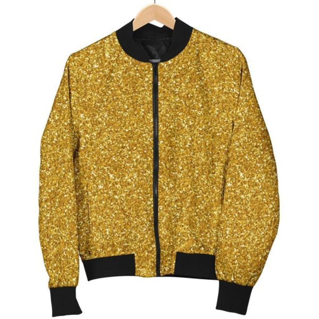FUNSTUFFPRINT Gold Glitter Star Print Pattern Women Casual Bomber Jacket