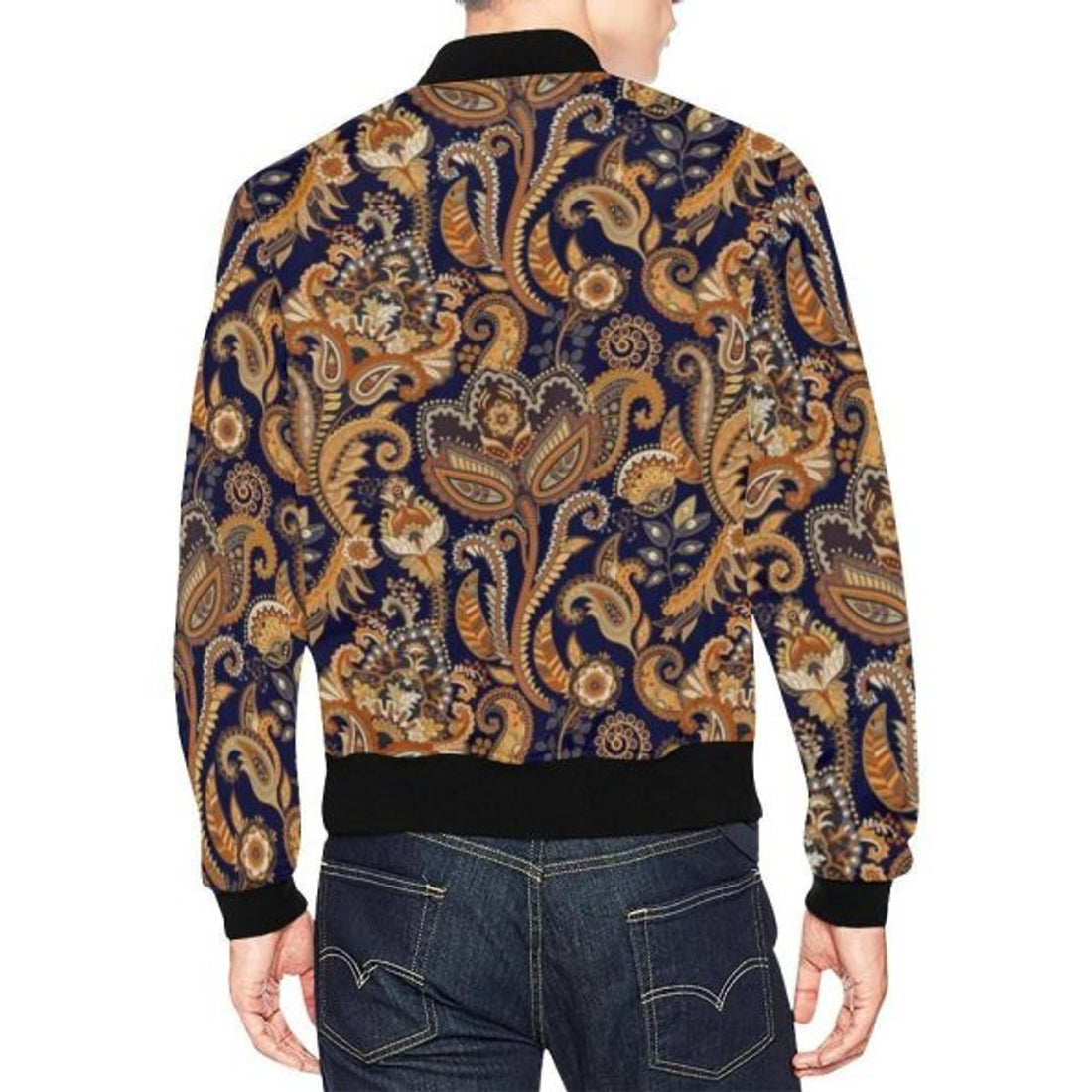 FUNSTUFFPRINT Gold Paisley Pattern Print Men's 3D Bomber Jacket