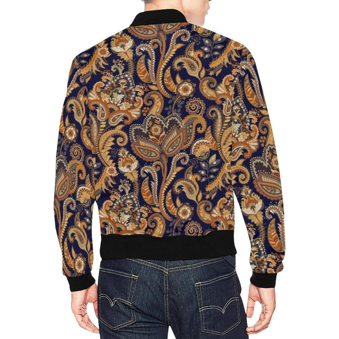 FUNSTUFFPRINT Gold Paisley Pattern Print Mens 3D Bomber Jacket