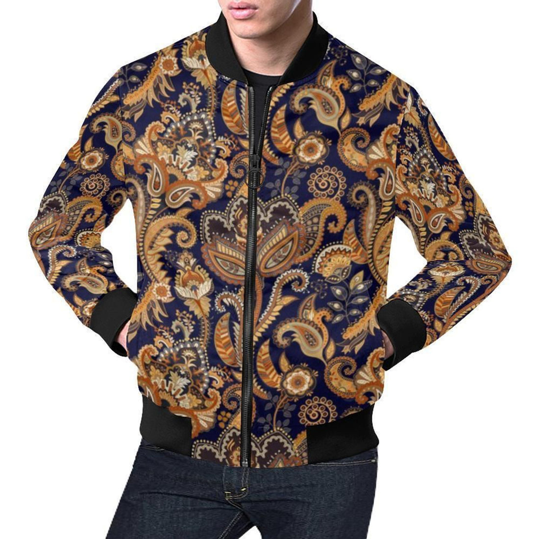 FUNSTUFFPRINT Gold Paisley Pattern Print Mens 3D Bomber Jacket