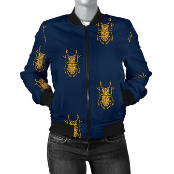 FUNSTUFFPRINT Golden Bug Pattern Print Women Casual 3D Bomber Jacket