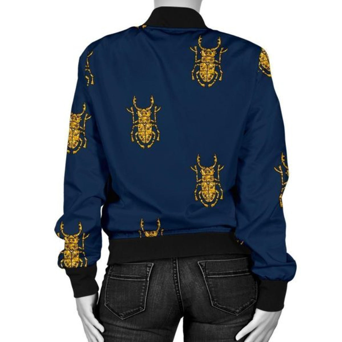 FUNSTUFFPRINT Golden Bug Pattern Print Women Casual Bomber Jacket