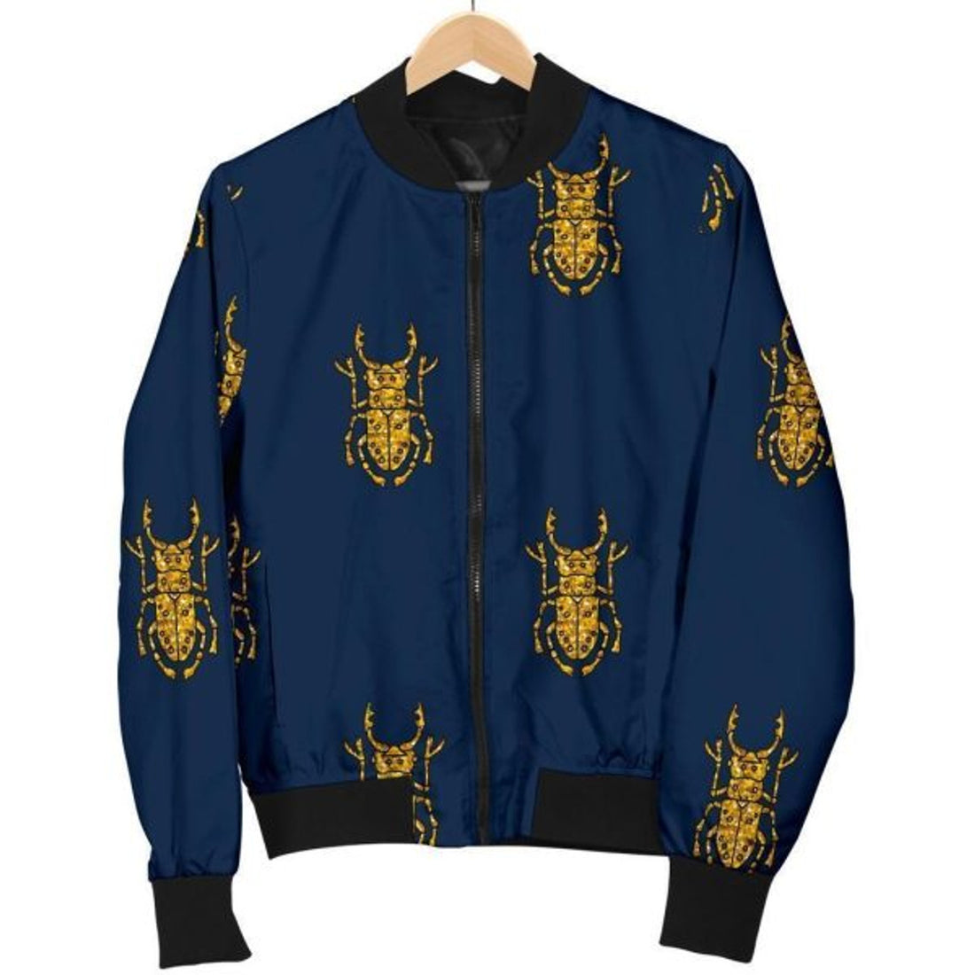 FUNSTUFFPRINT Golden Bug Pattern Print Women Casual Bomber Jacket