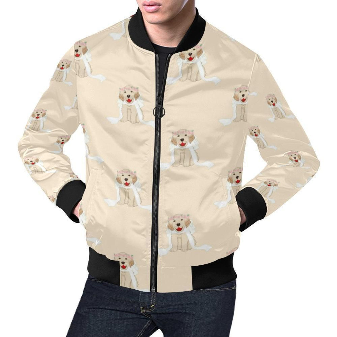 FUNSTUFFPRINT Golden Retriever Pattern Print Mens 3D Bomber Jacket