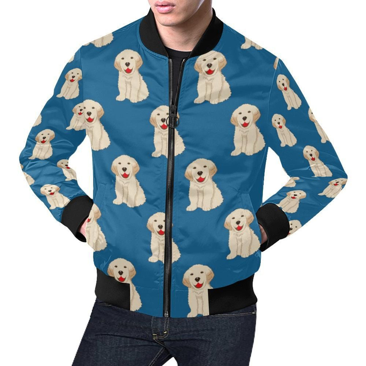 FUNSTUFFPRINT Golden Retriever Print Pattern Mens 3D Bomber Jacket