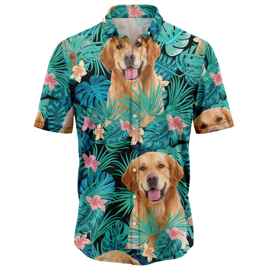 Golden Retriever Tropical Hawaiian Shirt, Summer Hawaiian Shirts for Men, Aloha Beach Shirt