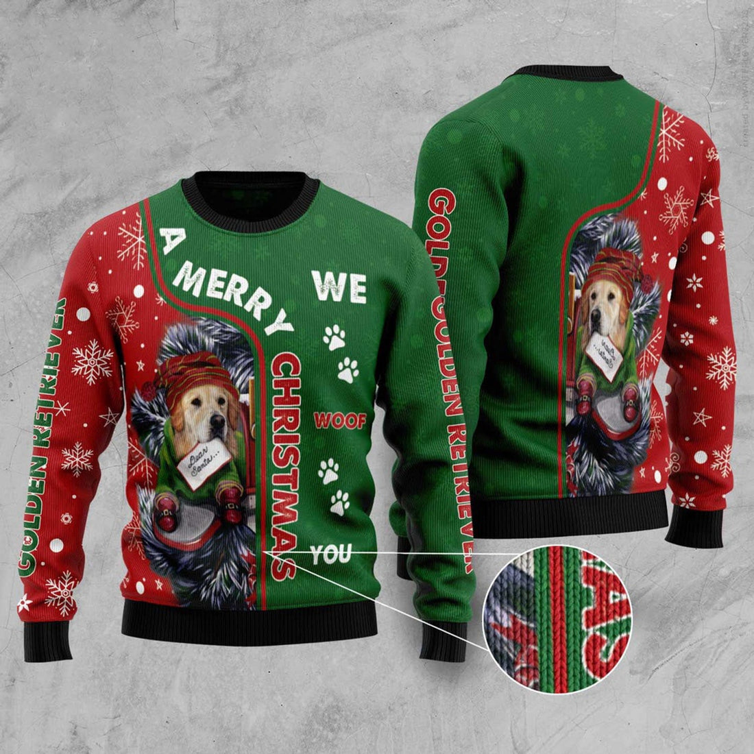 FUNSTUFFPRINT Golden Retriever A Mery Christmas Ugly Christmas Sweater, Christmas Sweater, Ugly Sweater, Funny Xmas Sweaters Ugly Sweater