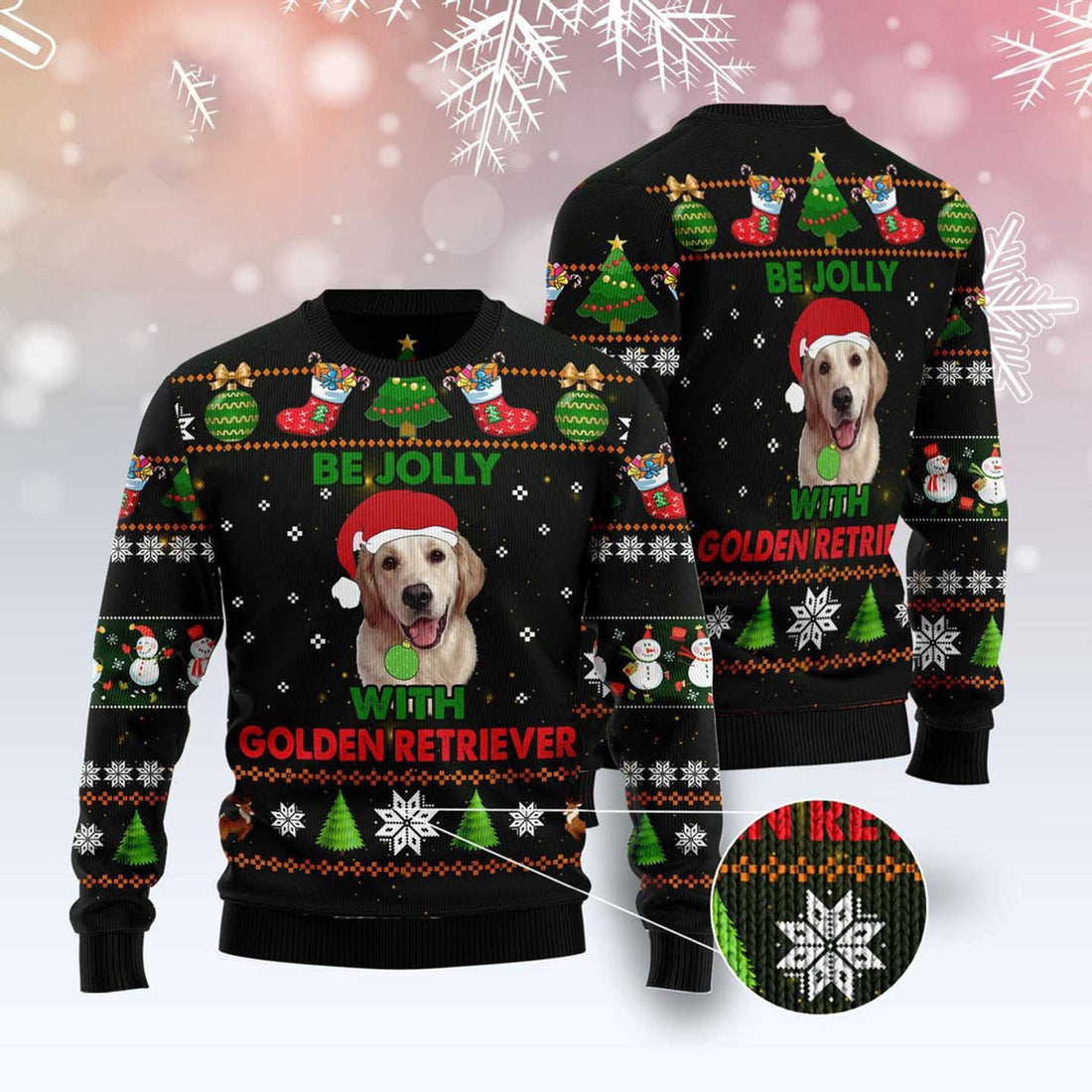 FUNSTUFFPRINT Golden Retriever Be Jolly Ugly Christmas Sweater, Christmas Sweater, Ugly Sweater, Funny Xmas Sweaters Ugly Sweater