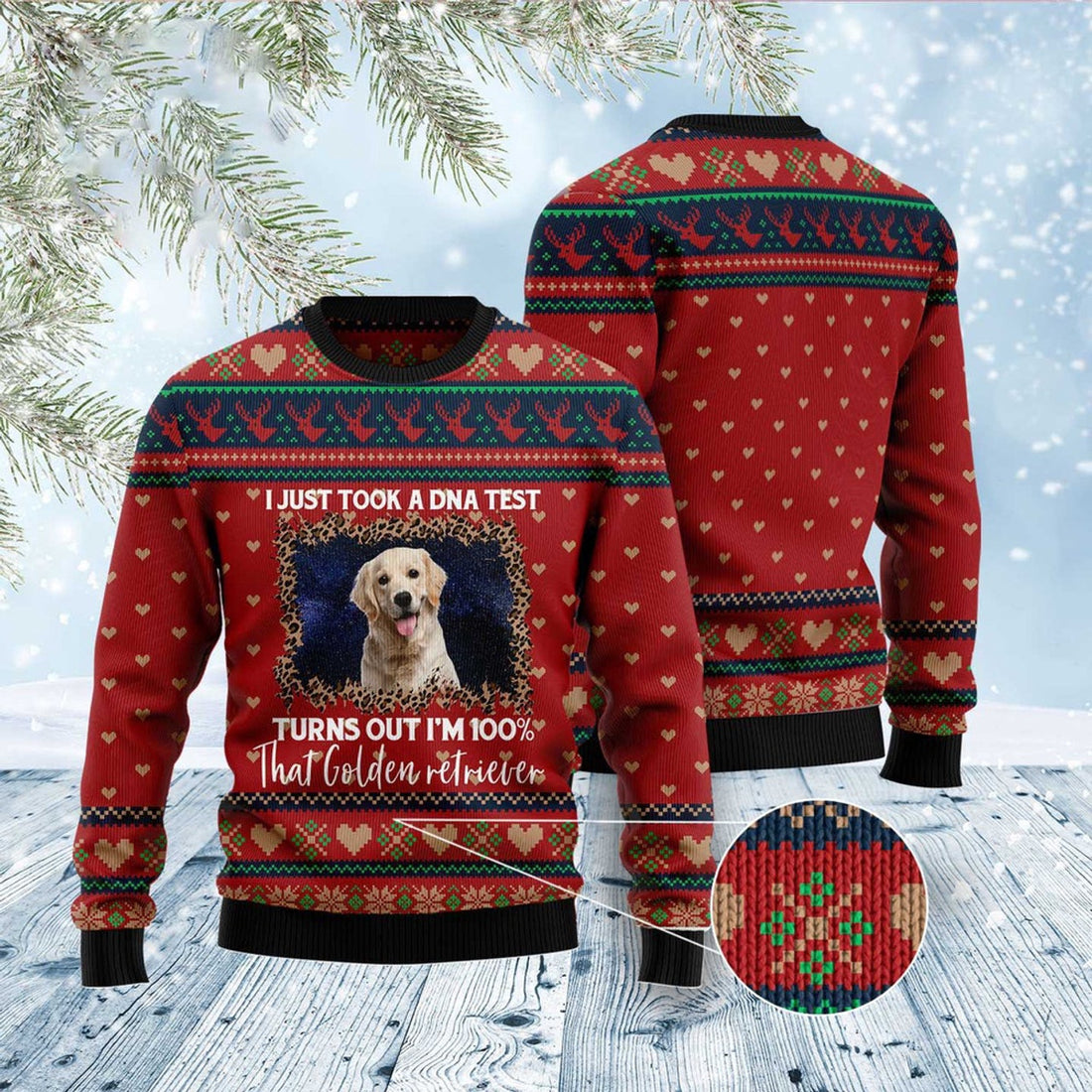 FUNSTUFFPRINT Golden Retriever Dna Ugly Christmas Sweater, Christmas Sweater, Ugly Sweater, Funny Xmas Sweaters Ugly Sweater