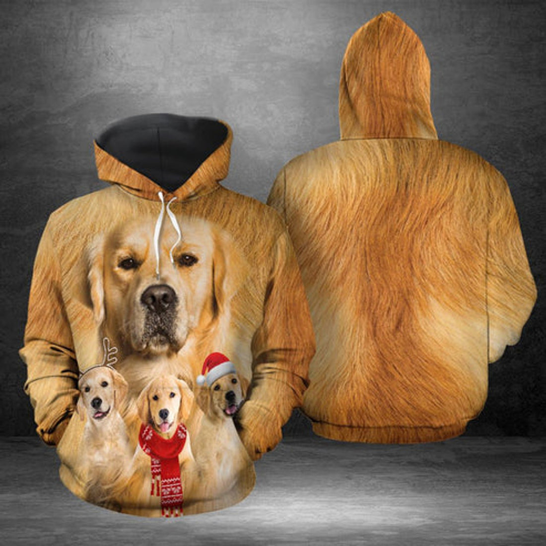 FUNSTUFFPRINT 3D Golden Retriever Dog Christmas All Over 3D Hoodie and Zip Hoodie